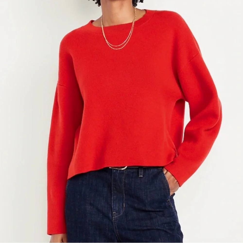 Old Navy Red SoSoft Cropped Crew-Neck Sweater Womens Small Tall
